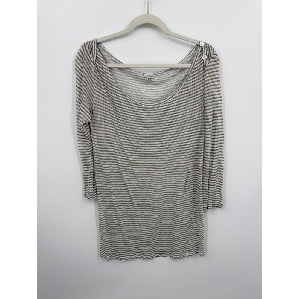 Majestic‎ Paris Striped 100% Linen Top Women Size 3 L boat neck Grey White